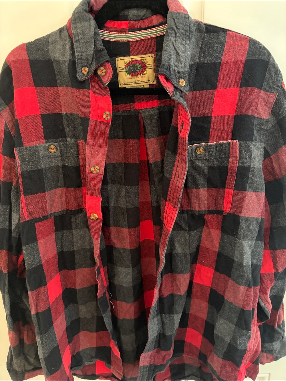 Boston Traders Red and Black Plaid Flannel Button-Down Shirt